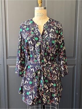 Jessy B Floral Belted Tunic Dress - Navy with Green & Cream Botanicals